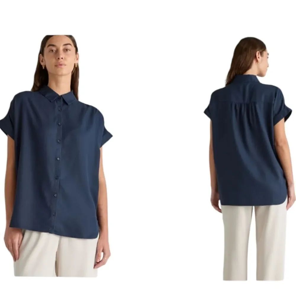 NWT Quince Camp Shirt Vintage Wash Tencel Midnight Dark Blue Size XS